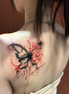 蝴蝶辣妹彩色纹身贴性感纯欲后背