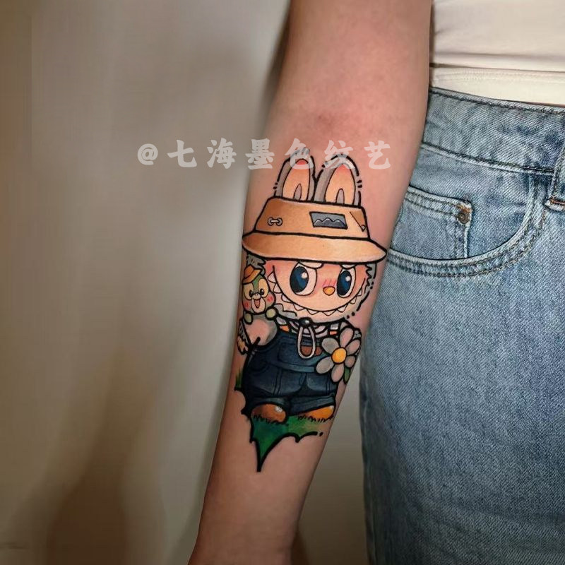 卡通拉布布彩色纹身贴男女防水持久可爱可水洗手臂学生高级感贴纸