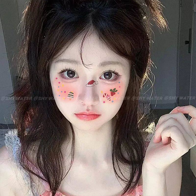 腮红款爱心草莓圣诞节妆容彩色纹身贴纯欲风甜酷甜妹派对可洗贴纸