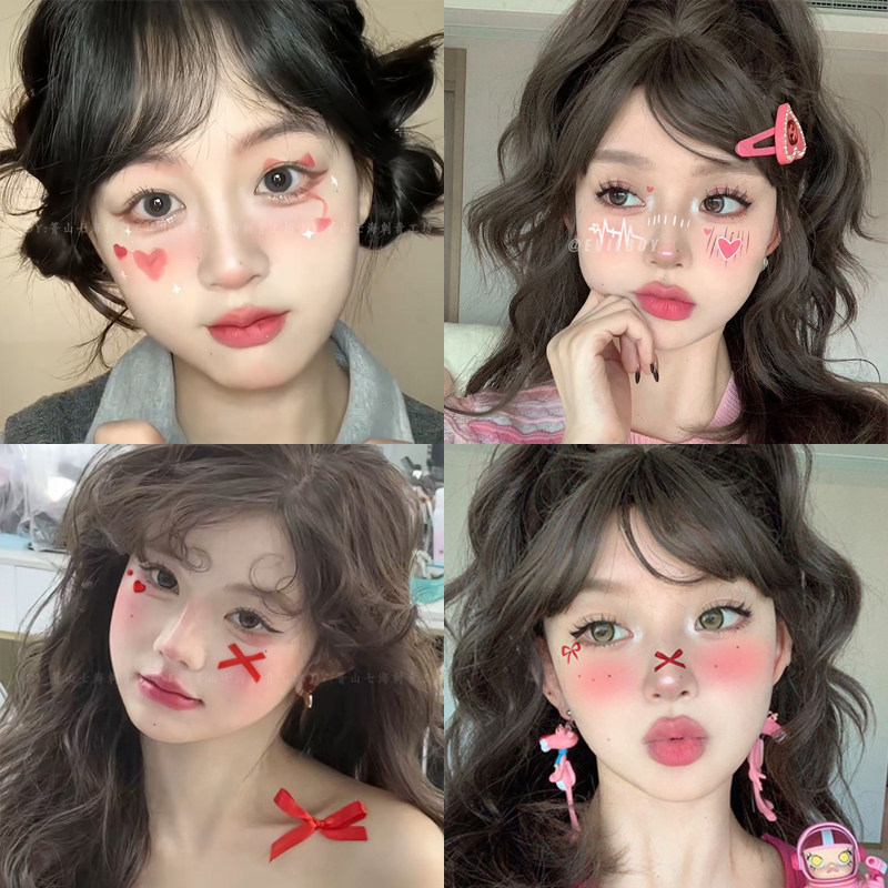 圣诞蝴蝶结少女妆容可爱彩色纹身贴防水女持久小众派对写真脸贴