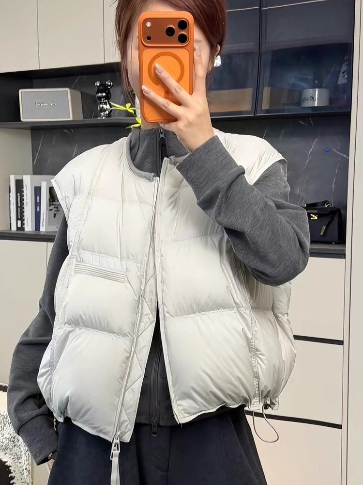 白鸭绒短款羽绒马甲女2025冬新款小个子无袖坎肩外搭背心马夹外套