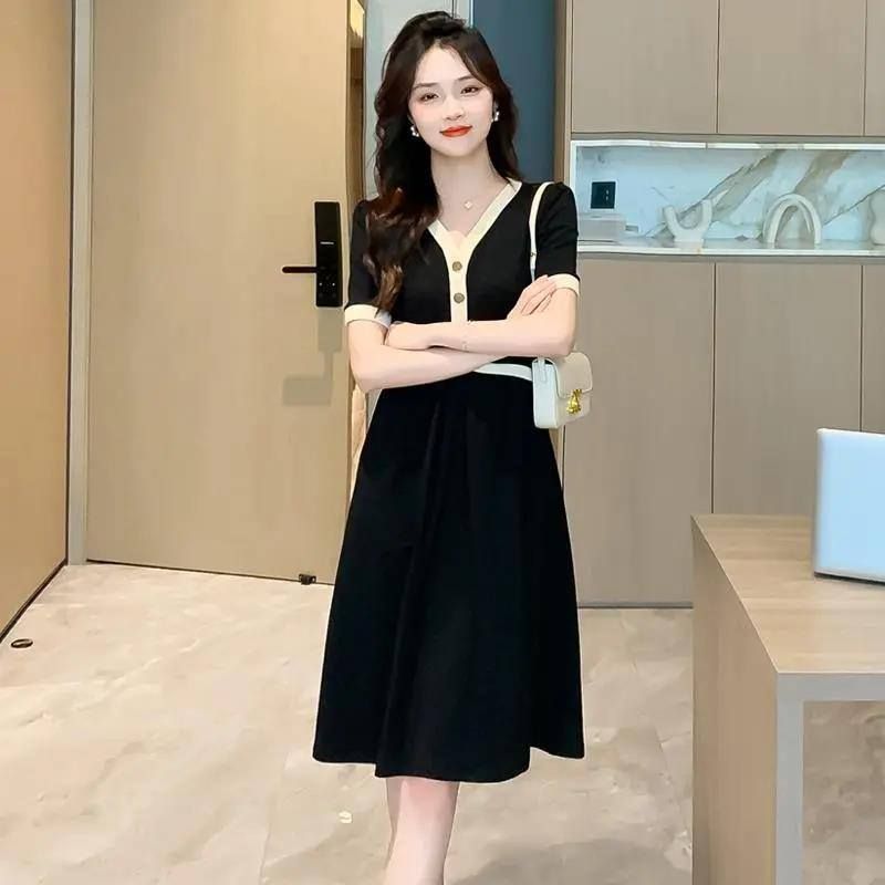 小香风假两件领连衣裙女2025年