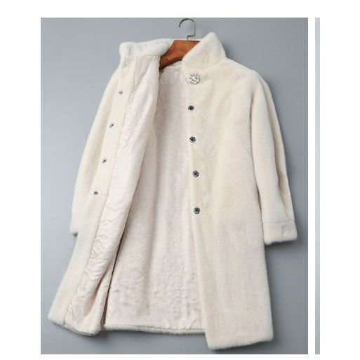 2024新款女款白立领加厚仿水貂大衣 冬季中长款气质仿皮草外套女