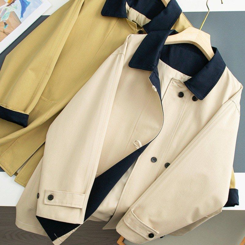 2025年冬季新款短款宽松拼接风衣