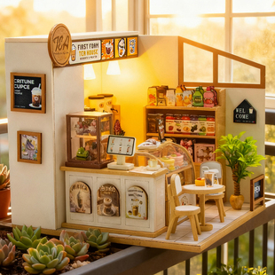 diy小屋初沫奶茶店铺创意NFC手工拼装木制模型3D立体拼图生日礼物