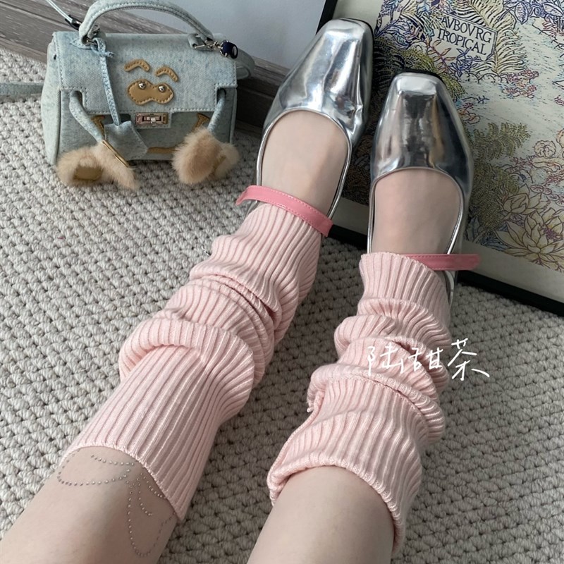 陆甜茶 粉色袜套少女高弹2023早春芭蕾风白色百搭薄款堆堆袜套