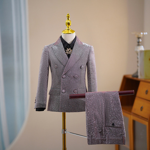 男童主持人礼服儿童亮片西装套装模特走秀潮童男装钢琴演奏表演服