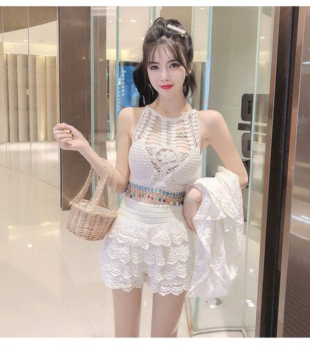 清新分体裙式泳衣保守三件套仙女显瘦可爱日系少女甜美温泉泳装夏