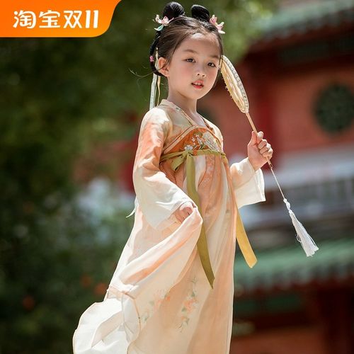 女童汉服春秋夏季唐制连衣裙民族风古装女儿 国风改良小公主刺绣