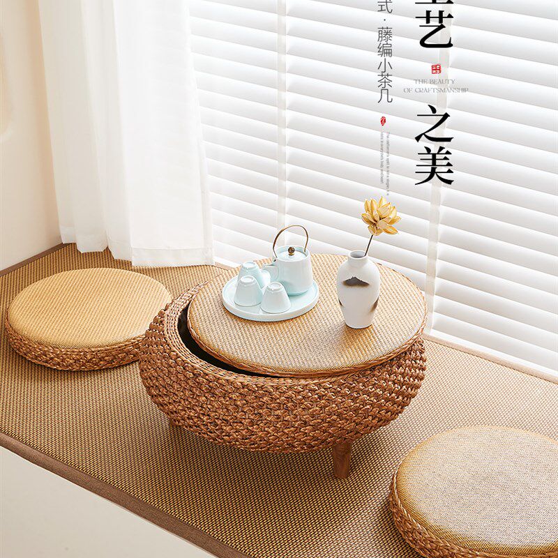 手工编织藤编麻绳蒲团坐垫飘窗榻榻米阳台小茶几可收纳禅意茶桌图片