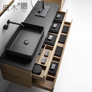 北欧轻奢岩板洗脸面手池定制卫生间洗漱台现代简约浴室柜组合套装