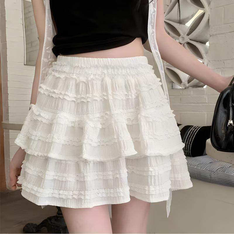 法式芭蕾风黑色蛋糕裙女夏季甜美风高腰显瘦A字裙半身裙白色短裙,女装/女士精品,半身裙,淘宝优惠券,粉丝福利购,淘宝优惠卷