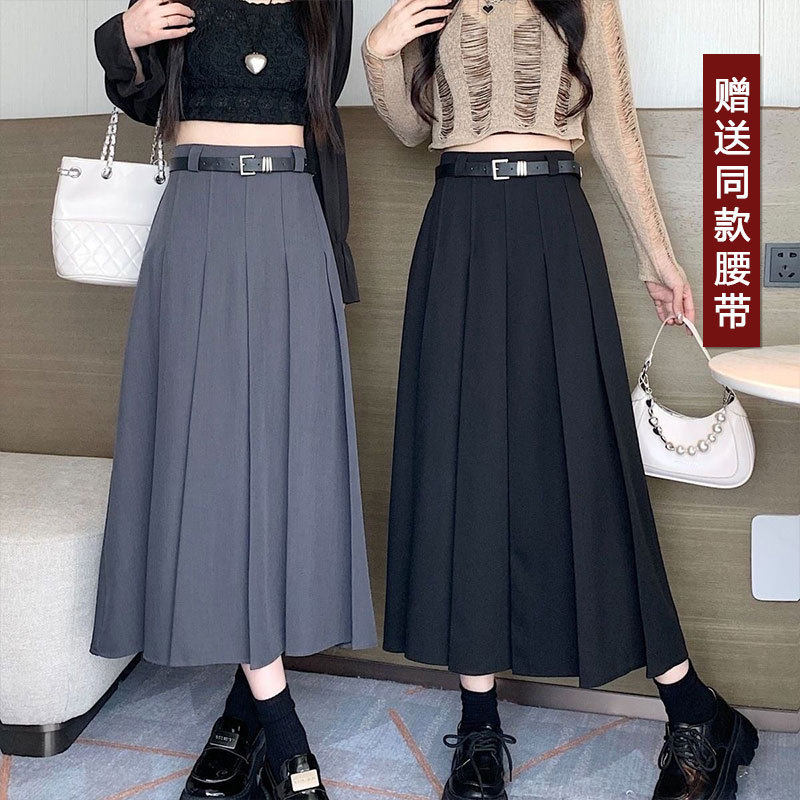 百褶裙女秋冬2025新款高腰松紧大码胖mm长裙显瘦a字小个子jk半身