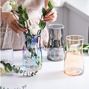 创意玻璃花瓶宽口简约小花瓶玻璃渐变幻彩工艺品金色插花器摆件