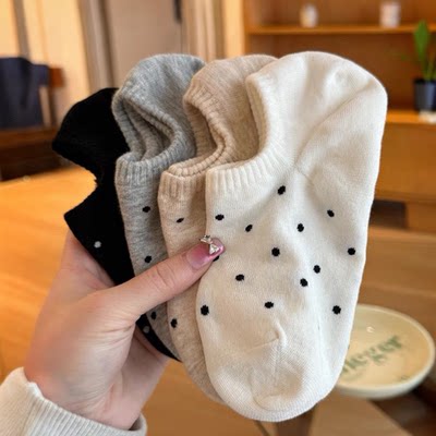 春夏浅口船袜女孩圆点纯色学生袜