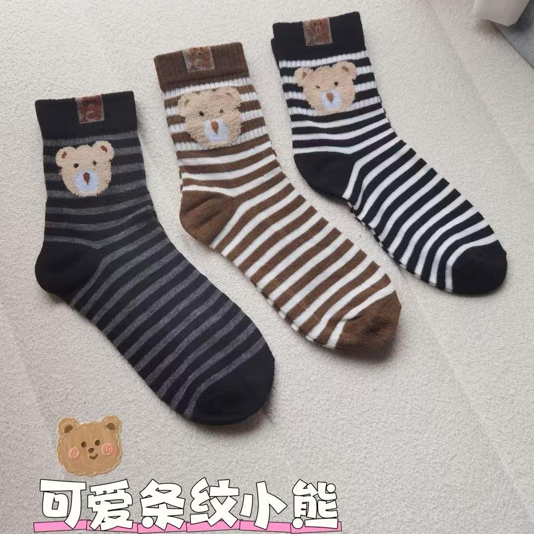 可爱小熊经典条纹春夏女袜学院风