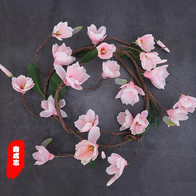 仿真玉兰花藤蔓藤条花条婚庆植物藤挂墙树藤塑料管道橱窗店面装饰