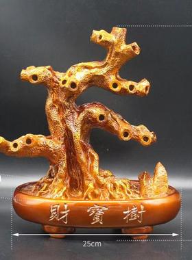 金色发财树工艺品摆件底坐 diy手工串玉髓晶宝石散珠子招财树树托