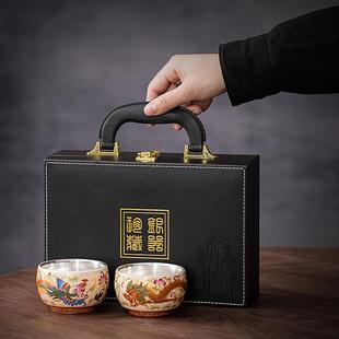 金线掐丝珐琅彩鎏纯银茶杯主人杯单杯龙凤呈祥创意礼品茶具