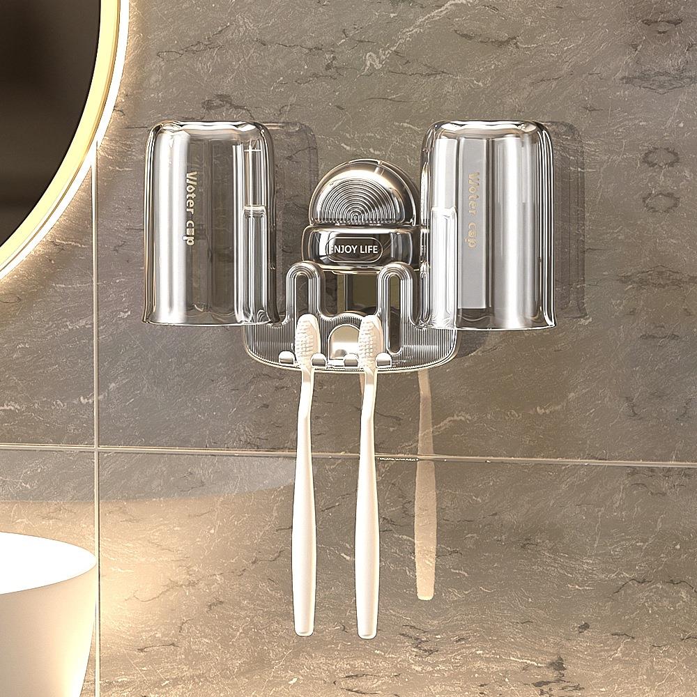 吸盘牙刷架子置物架免打孔电动牙刷漱口杯家庭牙具情侣刷牙杯挂架