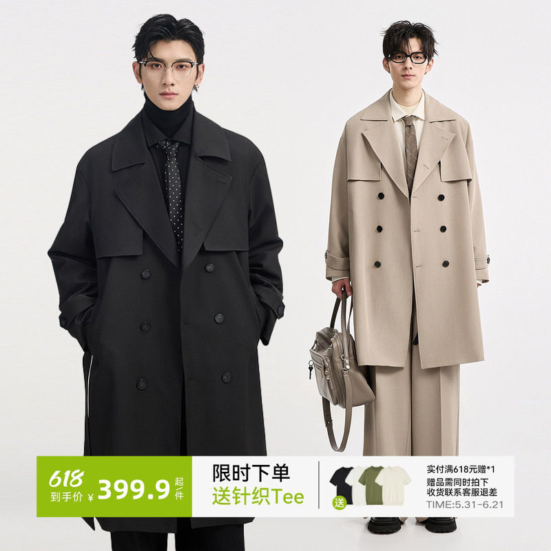 [原创设计风衣]伯爵卓尔翻领中长款双排扣男士英伦风衣春秋装外套