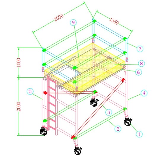 源头工厂  脚手架2m 铝合金移动式搭架安全耐用稳固灵活