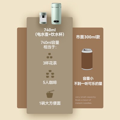 primitalia浦美泰便携式烧水壶旅行mini小型烧水杯恒温壶电热水壶