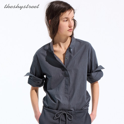 THESHYSTREET手工卷袖短袖衬衫