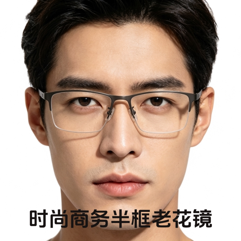 超轻时尚年轻男款金属半框商务老花镜古铜色镜框加硬树脂高清镜片