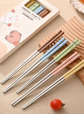 316L不锈钢筷子可爱卡通筷子高档筷子家用一人一筷中空隔热防滑筷