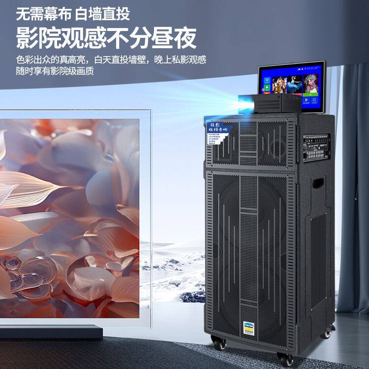 户外广场舞音响带显示屏大功率家用移动KTV音箱投影K歌一体机进口