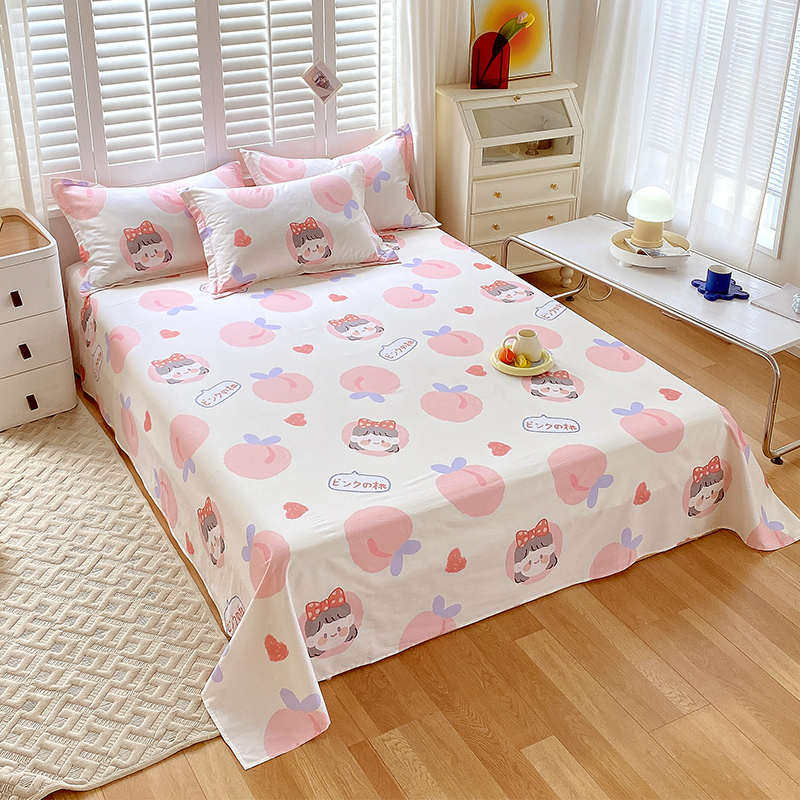 纯棉床单单件100全棉被单三件套学生宿舍单人1.5米儿童女孩粉色2