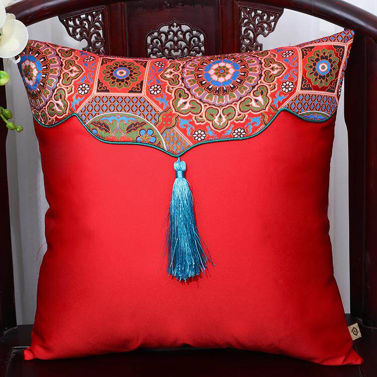 艺必旭 中式古典沙发田园流苏办公室靠垫抱枕红木坐椅靠枕套创意