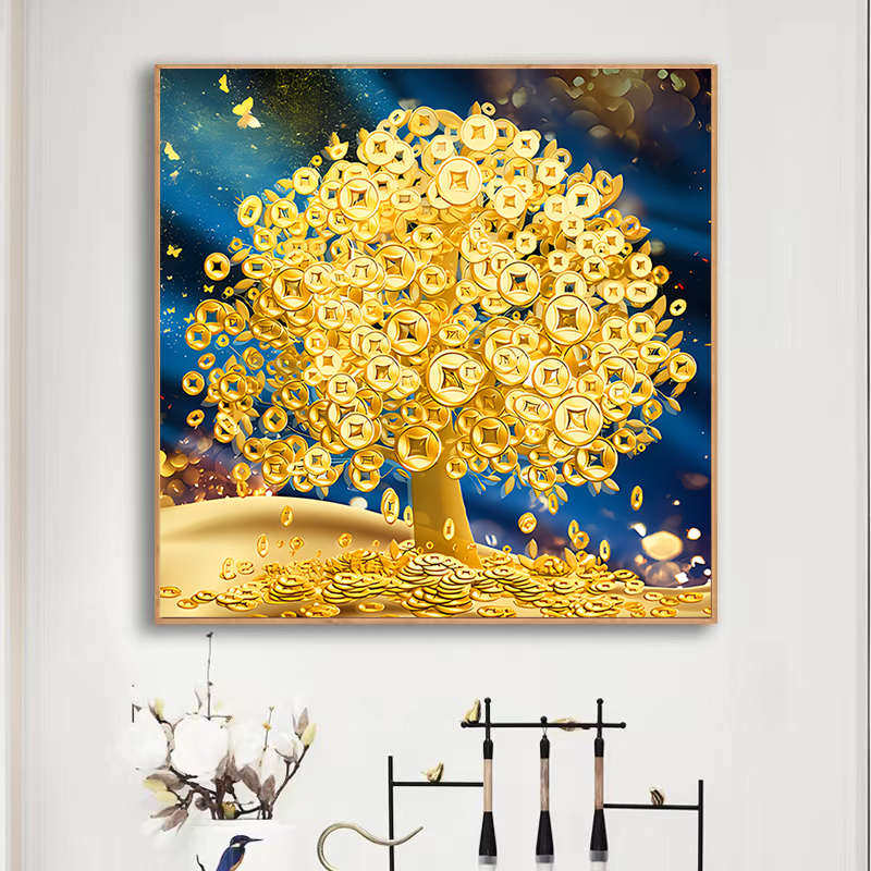 5d钻石画2025新款发财树手工点贴钻十字绣客厅餐厅摇钱树粘钻满钻