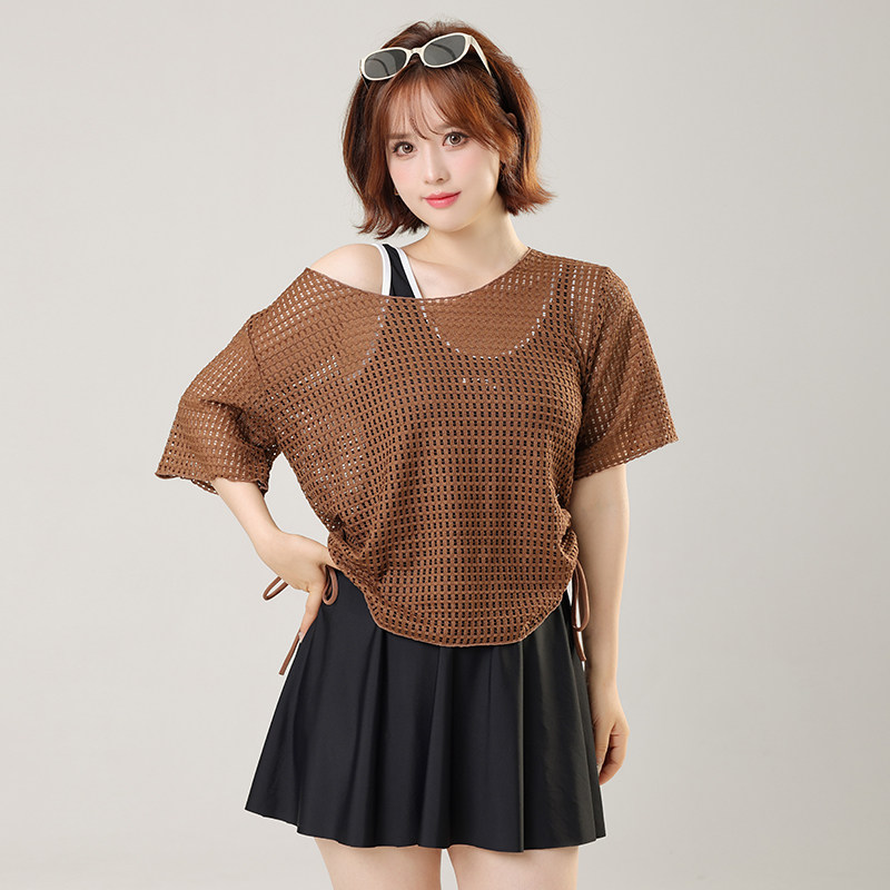 泳衣女大码胖mm200斤连体裙式带罩衫外搭宽松遮肚显瘦两件套度假