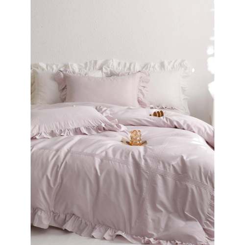 公主风花边全棉四件套小清新纯棉被套床单简约床上用品1.8床笠款4