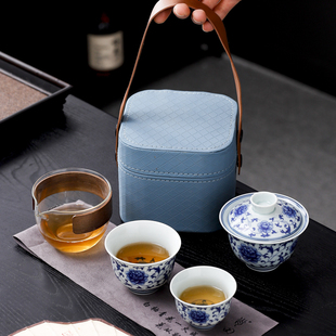 便携式 肖田青花旅行功夫茶具套装 快客杯整套陶瓷茶杯送客户小礼品