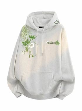 ROBINHOOD/罗宾汉美式学院风手绘花体字母花卉印花加厚高级感卫衣