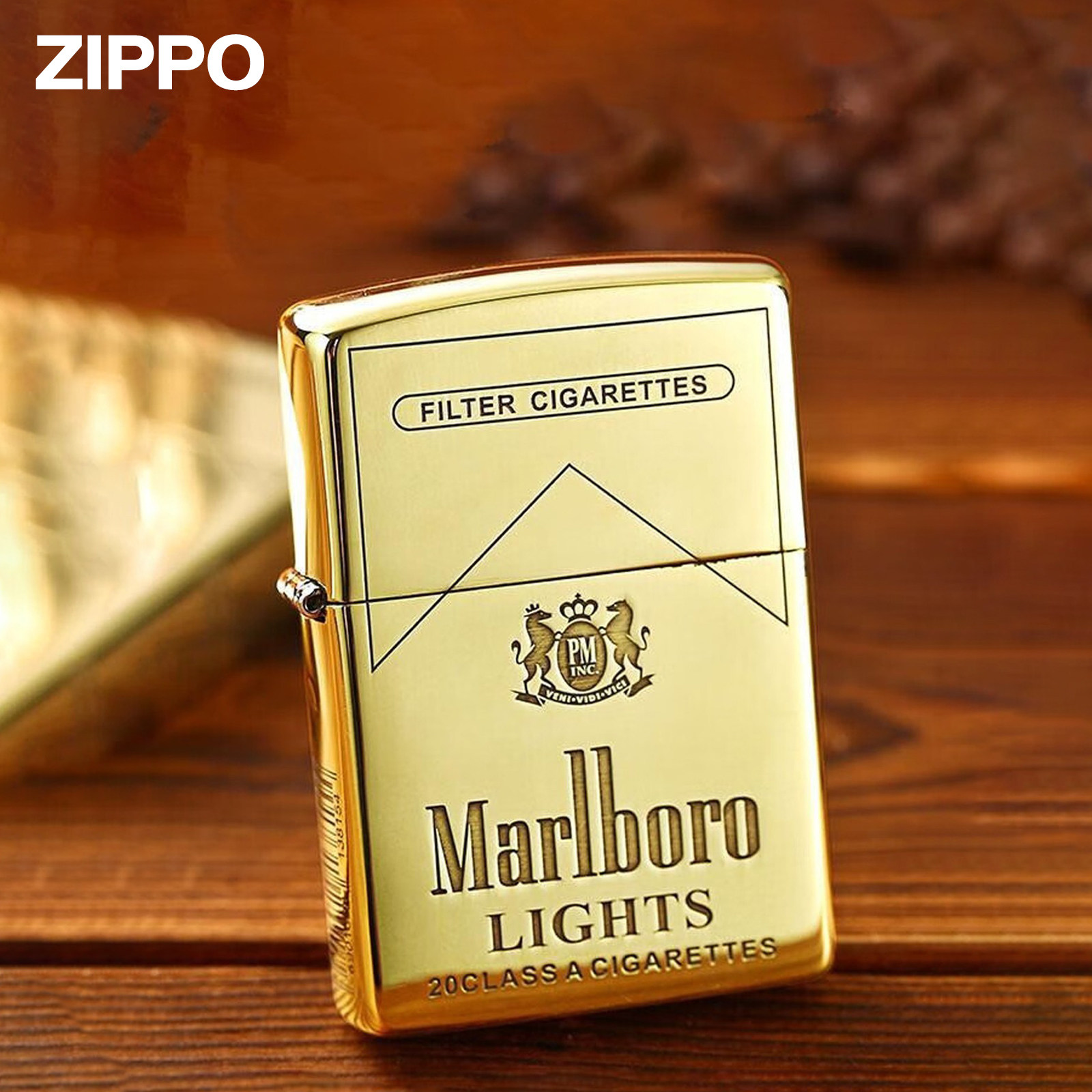 ZIPPO正版打火机芝宝黄铜万宝路盔甲Marlboro防风煤油复古火机男
