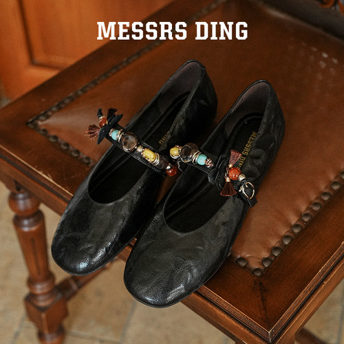 MESSRSDING手抓纹羊皮扣带玛丽珍