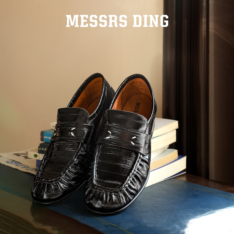 MESSRSDING黑色真皮粗跟乐福鞋图片