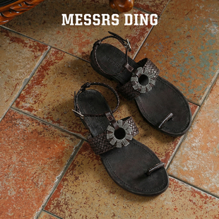 MESSRSDING 平底度假罗马凉鞋 MD女鞋 ·藤舶·真皮细带编织夹趾凉鞋