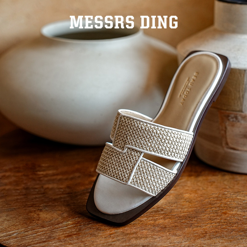MD女鞋·玛莉·拉菲草编织一字拖平底度假风露趾凉鞋MESSRSDING