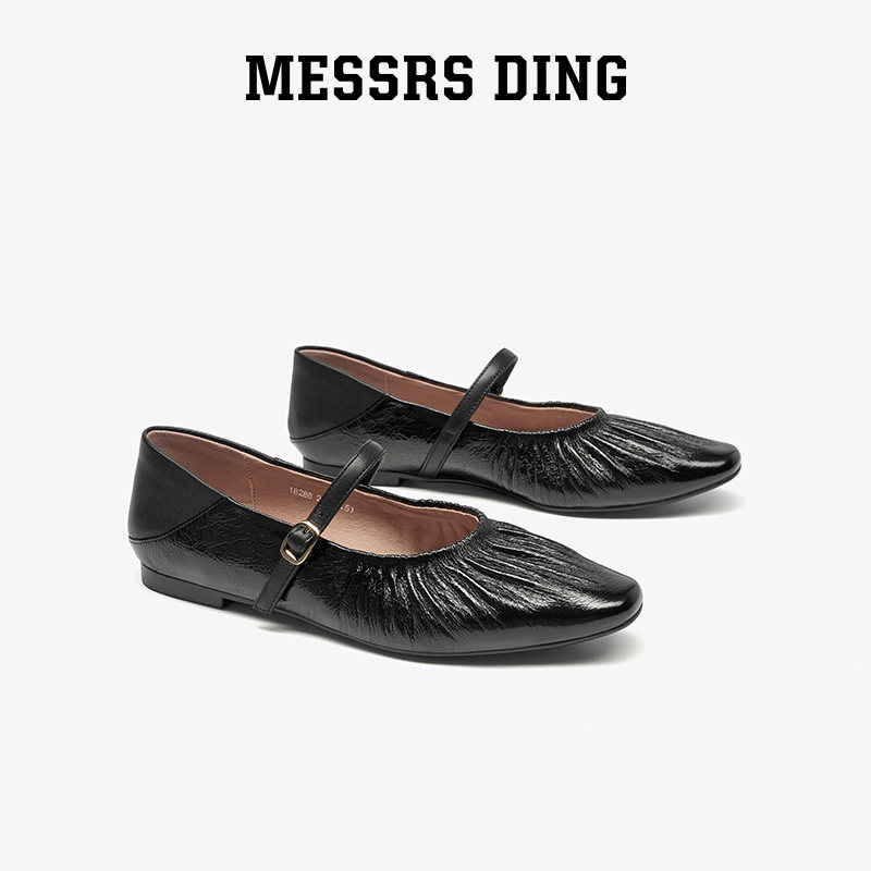 MESSRSDING黑色方头一字带扣单鞋