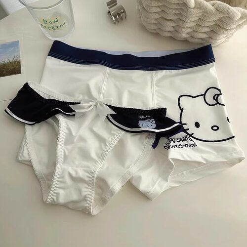 hellokitty白色情侣内裤一男一女性感纯欲风禁欲系纯棉档夫妻套装