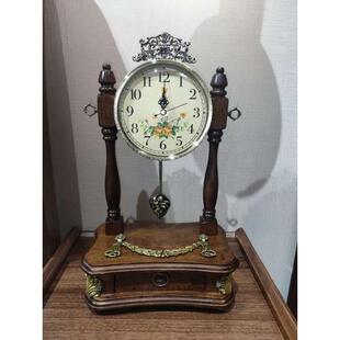 包邮 中式 静音钟表 摆钟大号卧室欧式 木制座钟复古实木座钟客厅台式