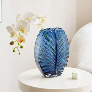 高档客厅玄关摆件家大业大玻璃花瓶蓝色水养插鲜花软装饰品高级感