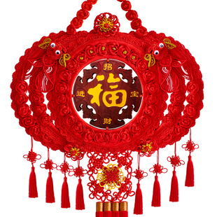 中国结挂件客厅大号桃木福字家居装饰玄关新居乔迁挂件平安节壁挂