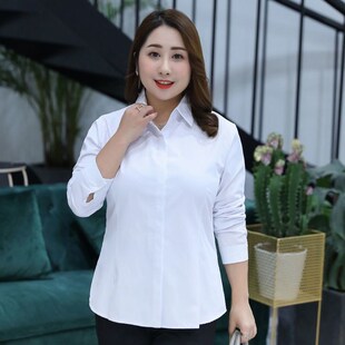 200斤春夏宽松胖妹妹职业衬衣工作服正装 女胖mm长袖 白衬衫 大码
