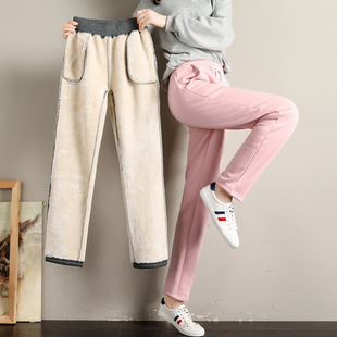 女童裤子羊羔绒冬洋气宽松儿童加厚一体绒女大童加绒裤冬季休闲裤